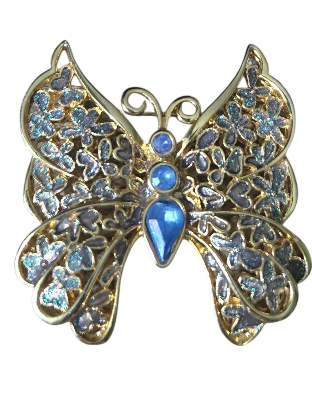 Gold-Tone Blue Butterfly Brooch